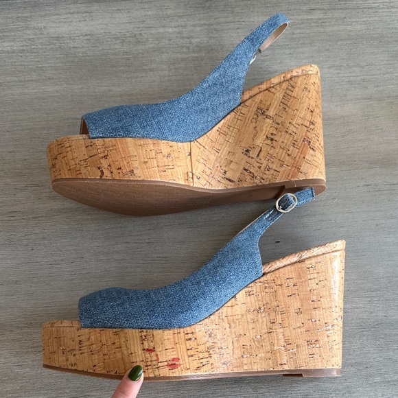 NEW Stuart Weitzman Denim Blue Cork Wedges Sz 11 - Picture 4 of 4